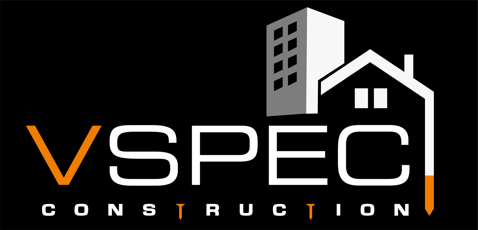 Logo VSPEC Construction avec bâtiment et maison stylisés